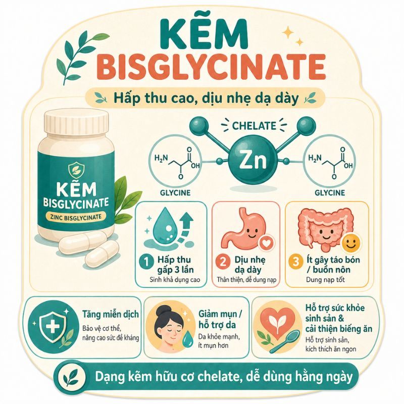 nhathuocvietnhat.vn-Ưu điểm nổi bật của Kẽm bisglycinate