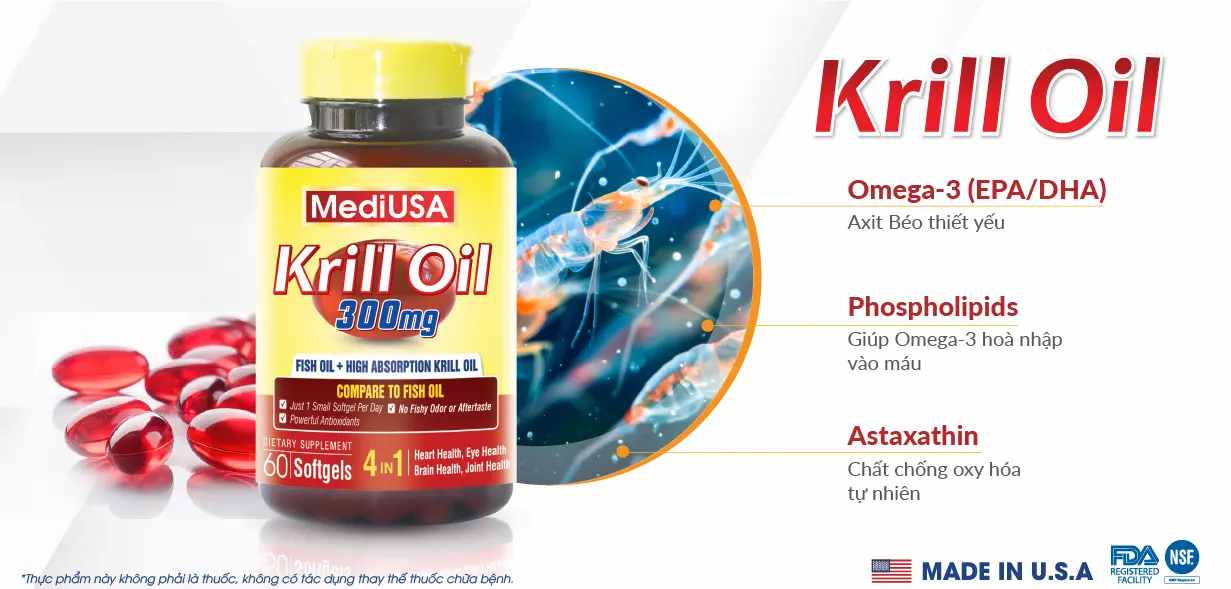 nhathuocvietnhat.vn-khác với omega 3 từ cá, omega 3 krill oil có thêm astaxanthin, đây là một chất chống oxy hoá mạnh