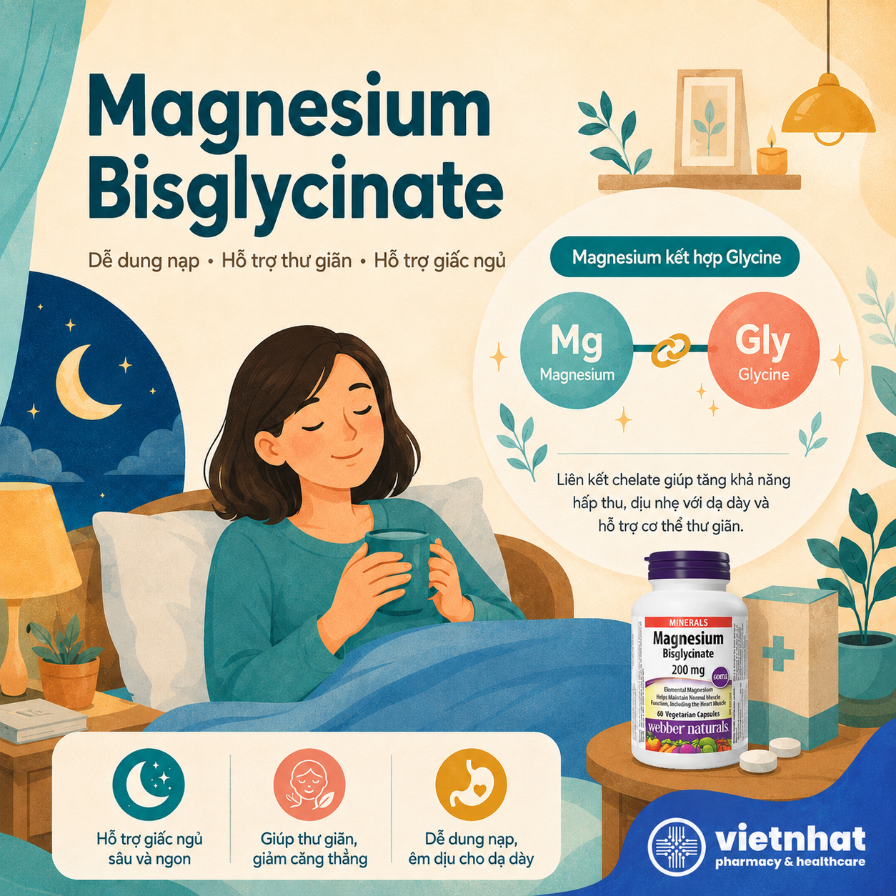 nhathuocvietnhat.vn - Magie bisglycinate là gì và có công dụng gì, phù hợp cho ai?