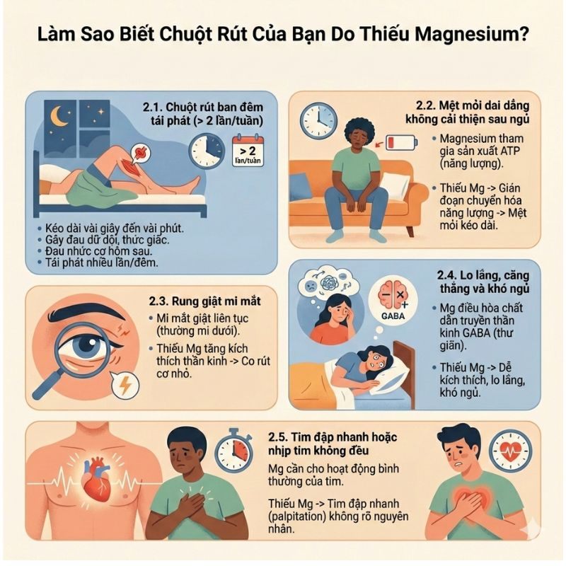 nhathuocvietnhat.vn - Chuột rút do thiếu magnesium thường đi kèm với một số dấu hiệu khác
