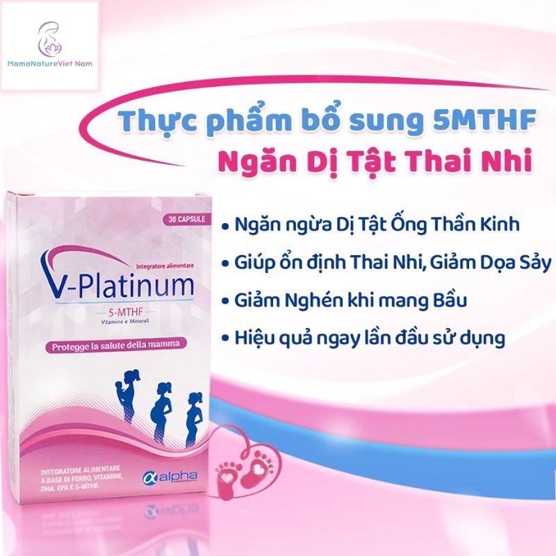nhathuocvietnhat.vn - V Platinum 5-MTHF bổ sung folate hoạt tính (5-MTHF), giúp giảm nguy cơ dị tật bẩm sinh và tăng cường sức khỏe cho phụ nữ chuẩn bị mang thai