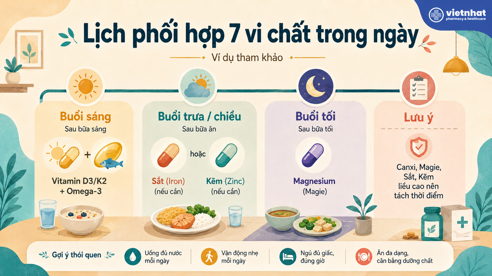 nhathuocvietnhat.vn - Cách phối hợp magie trong lịch bổ sung 7 vi chất