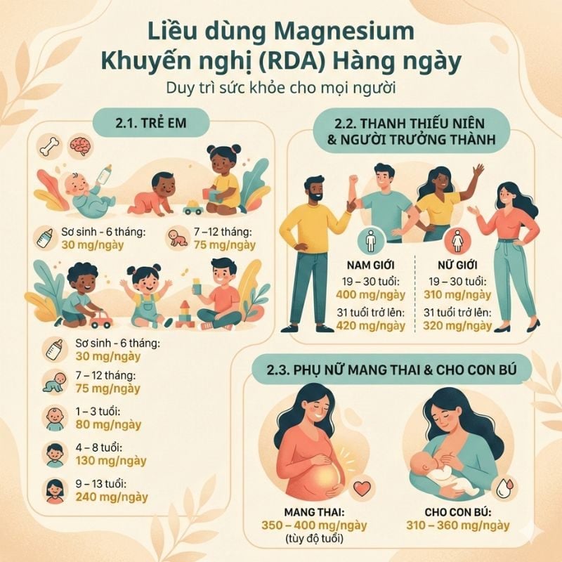 nhathuocvietnhat.vn - Liều dùng Magnesium hàng ngày theo khuyến nghị của RDA