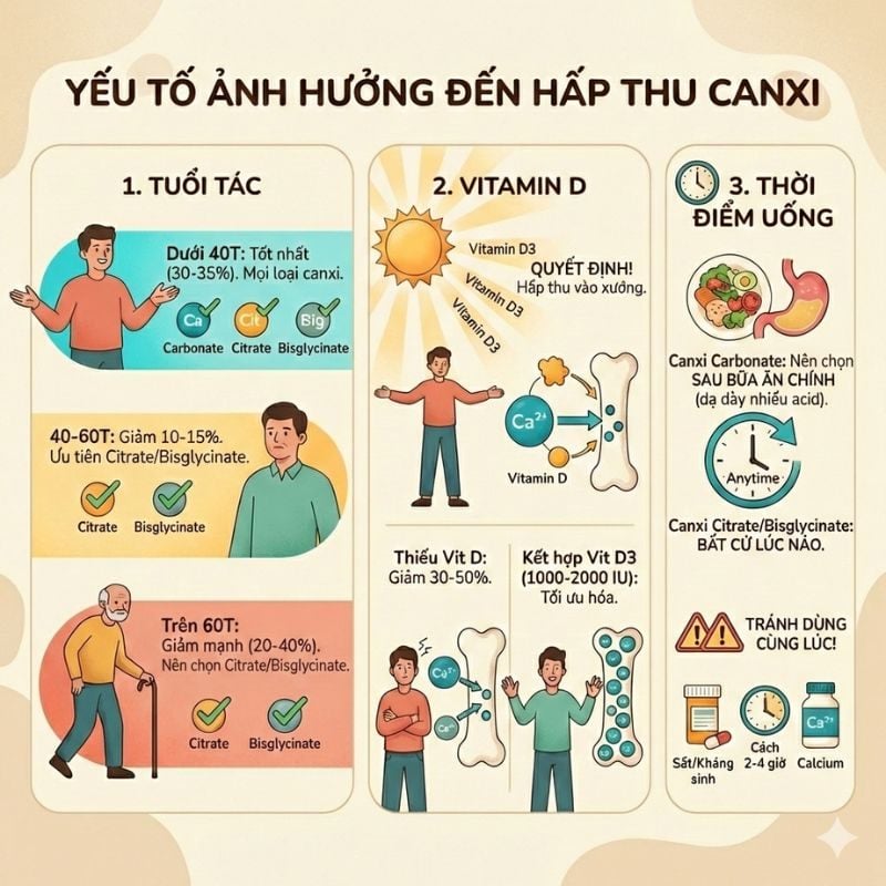 nhathuocvietnhat.vn - Các yếu tố ảnh hưởng đến sự hấp thu canxi