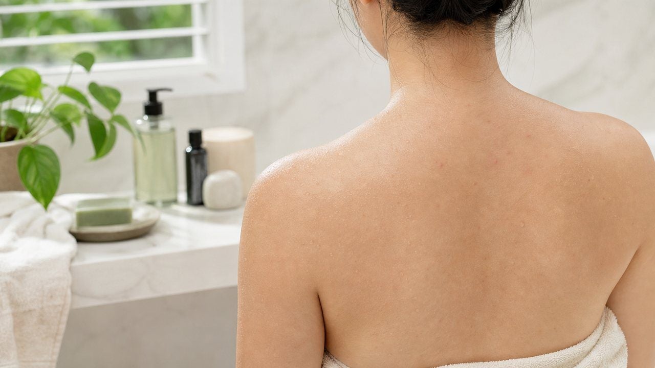Mụn lưng hình thành khi dầu thừa và mồ hôi tích tụ trên da