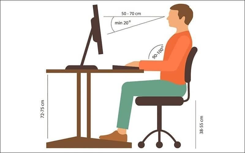Khoảng cách an toàn tiêu chuẩn từ mắt đến màn hình thường dao động từ 50 - 70cm
