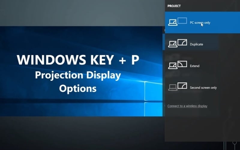 Sử dụng tổ hợp phím Windows + P để chọn chế độ trình chiếu