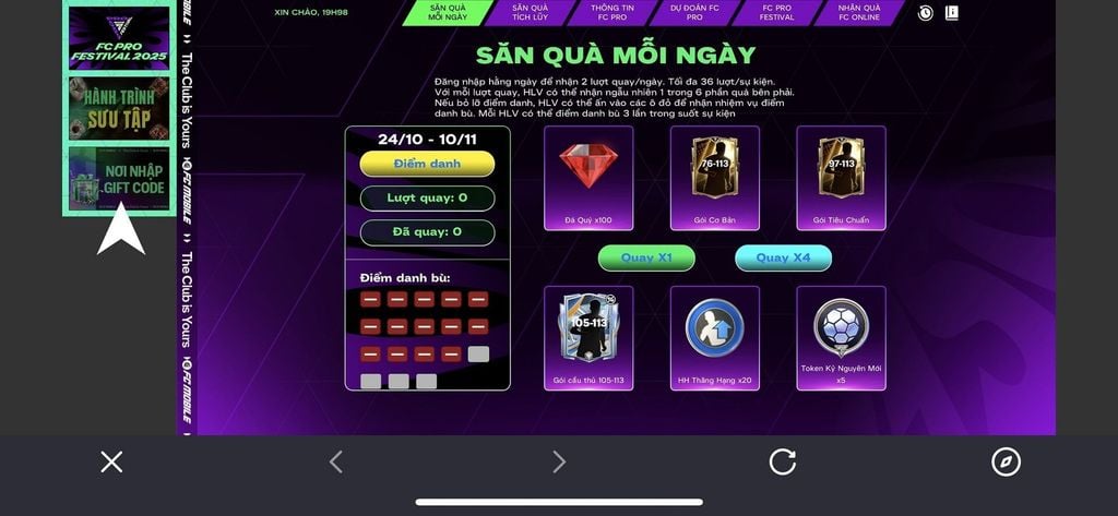 Cách nhập code game FC Mobile Việt Nam - GEARVN