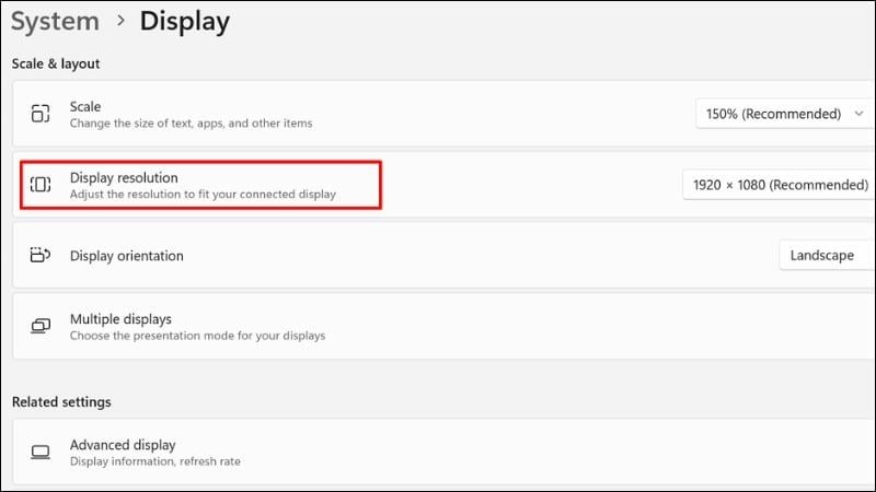 Vào Display > Display Resolution