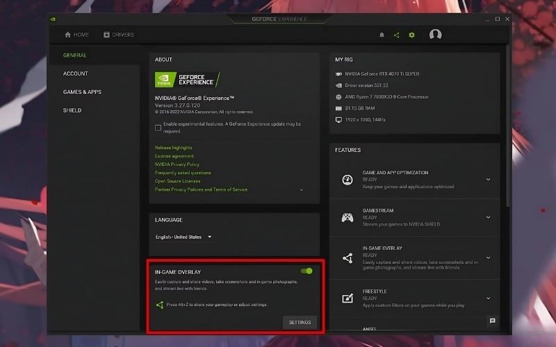 Bật Lớp phủ trong game