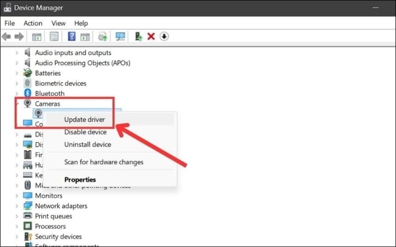 Chuột phải vào thiết bị và chọn Update driver