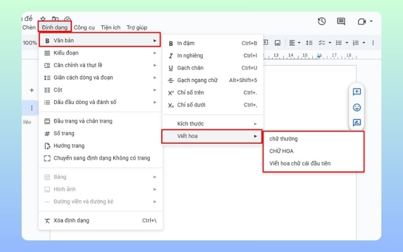 Sử dụng menu Định dạng trong Google Docs