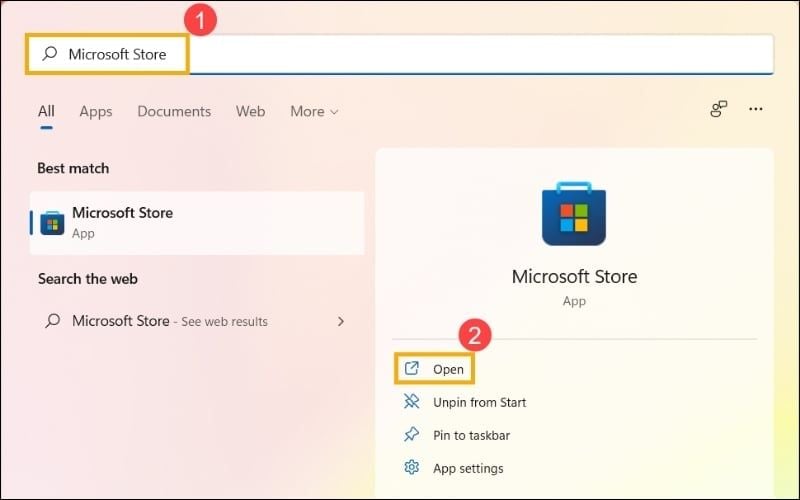 Mở cửa hàng ứng dụng Microsoft Store