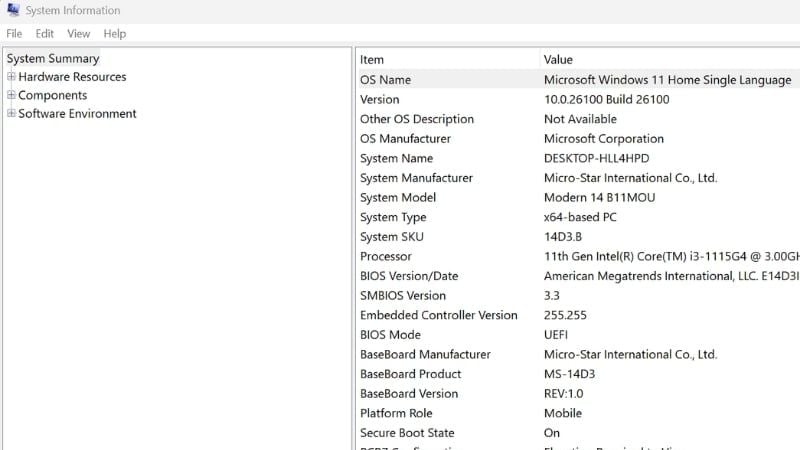 Sử dụng System Information để xem chi tiết phần cứng