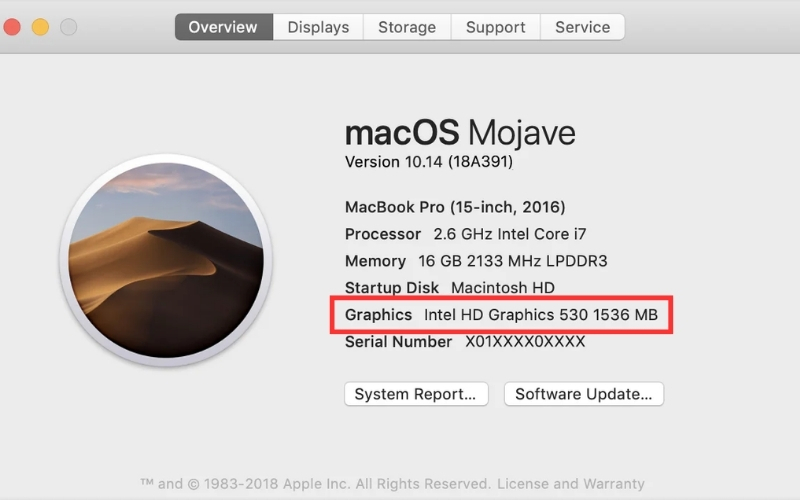Kiểm tra card màn trên MacBook