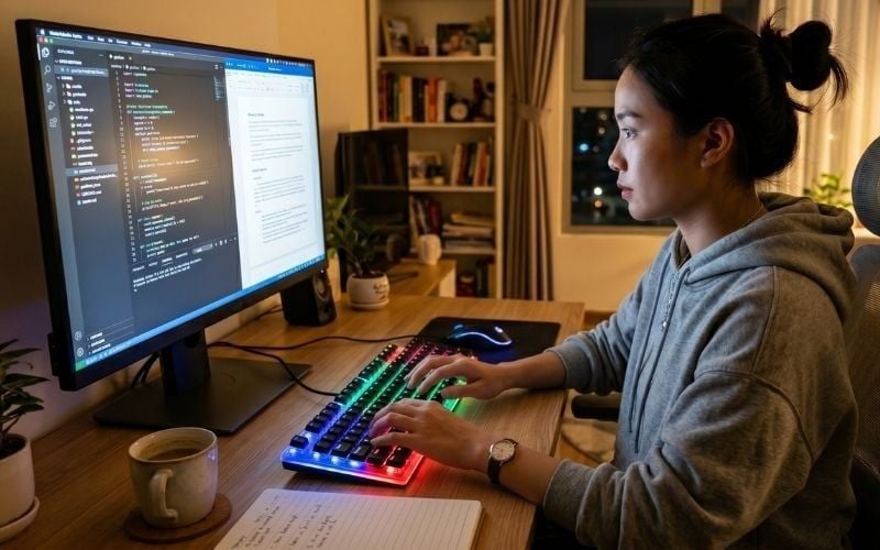 Nhu cầu học tập và văn phòng cơ bản nên chọn LED đơn sắc hoặc RGB nhẹ theo vùng
