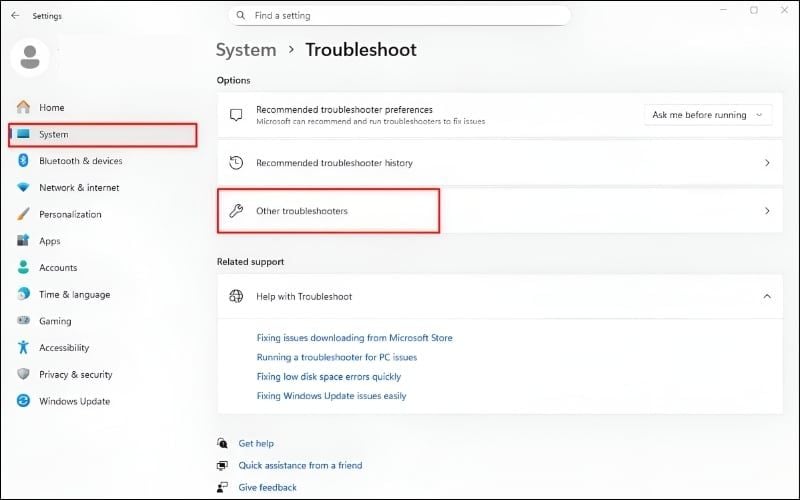 Chọn Other troubleshooters