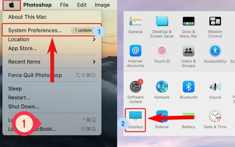 Tìm và chọn mục Displays