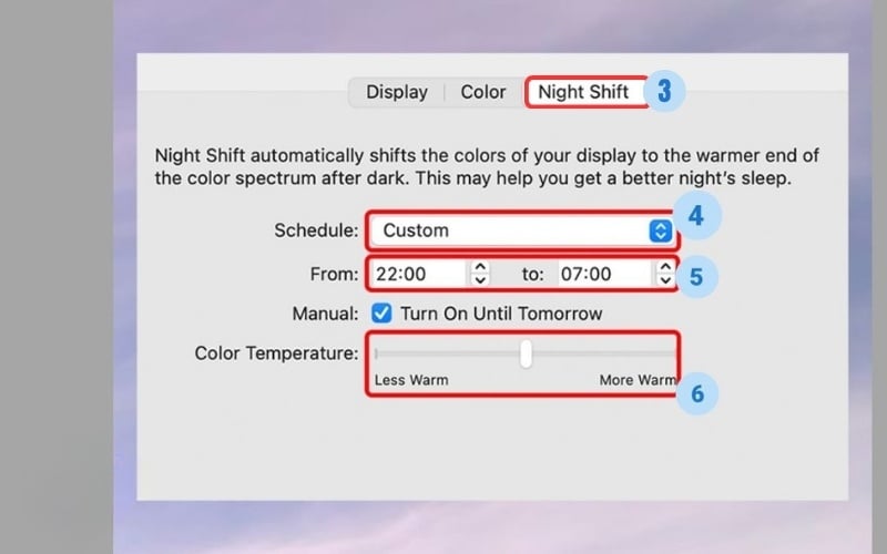 Điều chỉnh độ ấm của màn hình qua thanh trượt Color Temperature