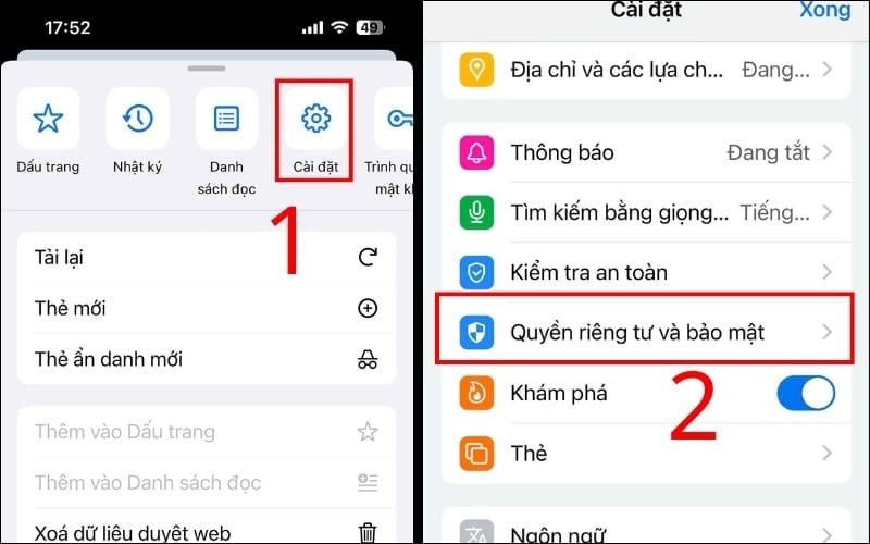 Chọn Quyền riêng tư và bảo mật để bật Khóa các thẻ ẩn danh khi bạn đóng Chrome