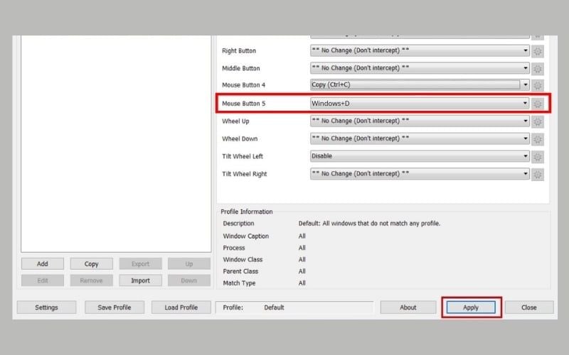 Gán lệnh Windows + D vào nút phụ bên hông chuột để thao tác nhanh