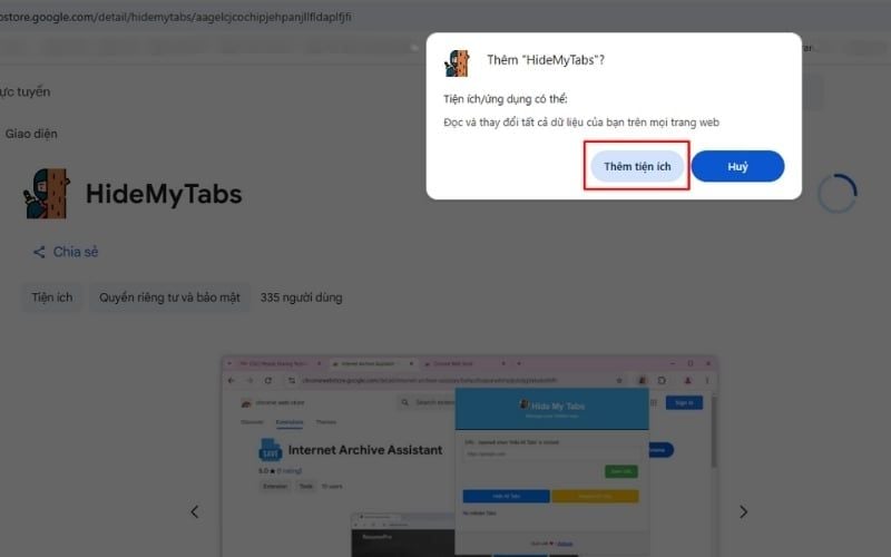 Thêm tiện ích Hide My Tabs để đảm bảo sự riêng tư