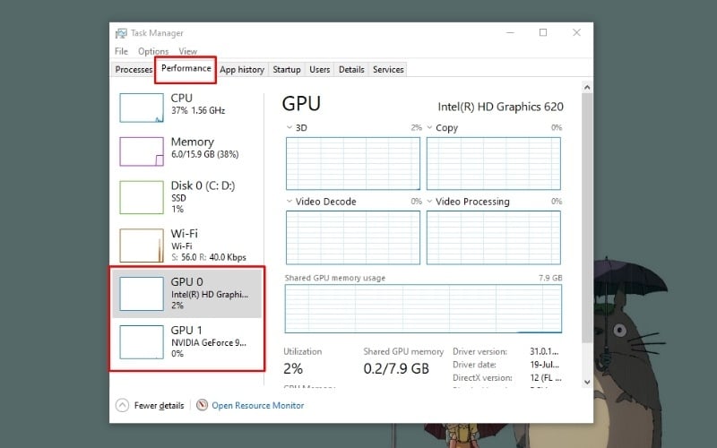 Nếu bạn thấy GPU 0 và GPU 1 thì máy của bạn chắc chắn có card đồ họa rời
