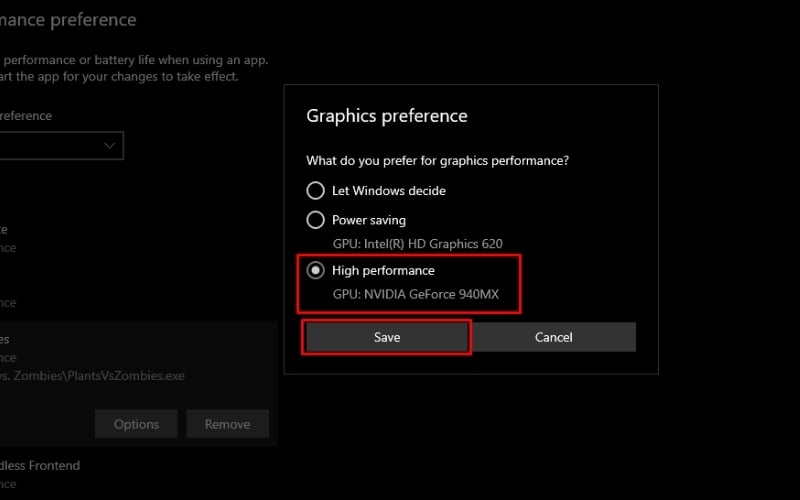 Chọn High performance