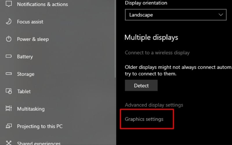Cuộn xuống dưới cùng và chọn mục Graphics settings