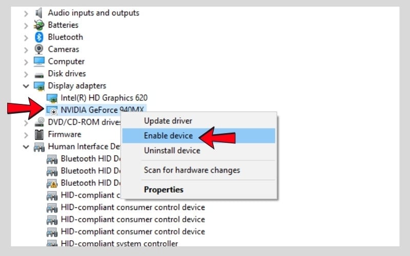 Nhấp chuột phải vào đó và chọn Enable device