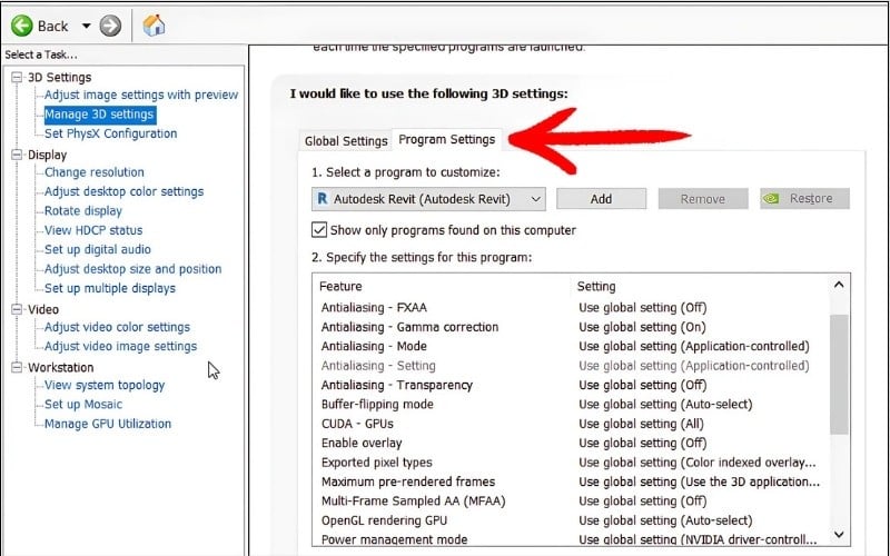 Chọn tab Program Settings