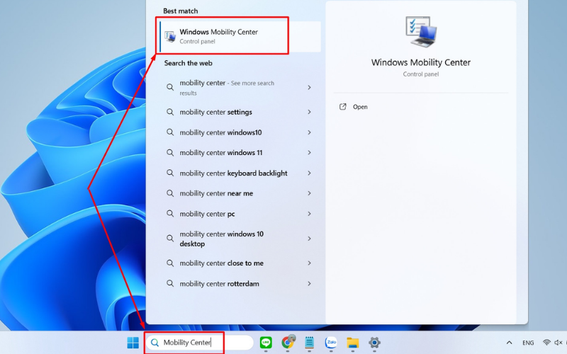 Mở công cụ Windows Mobility Center