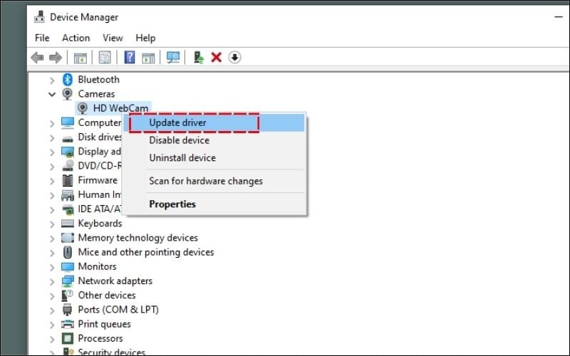 Cập nhật Driver để khắc phục lỗi camera