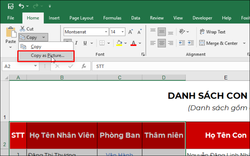 Chọn Copy as Picture