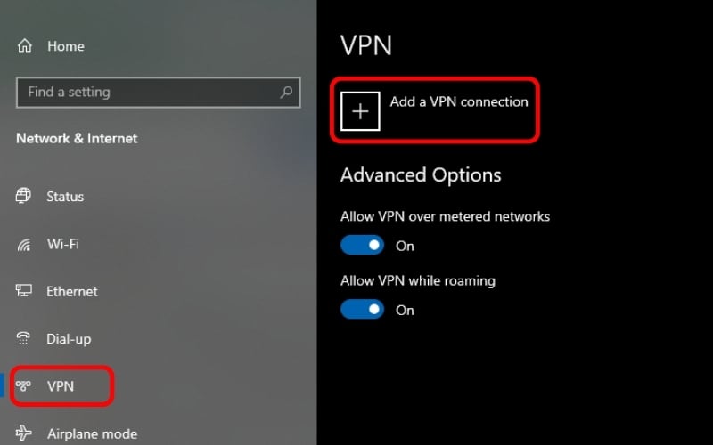 Nhấn vào Add a VPN connection