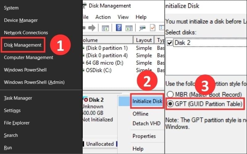 Tick chọn ổ cứng mới, chọn chuẩn GPT và nhấn OK