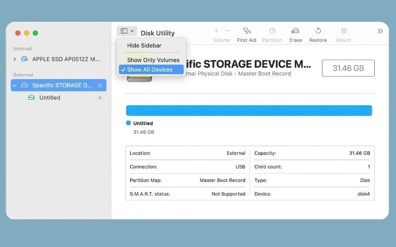 Chọn đúng tên ổ cứng SSD mới vừa kết nối vào máy Mac