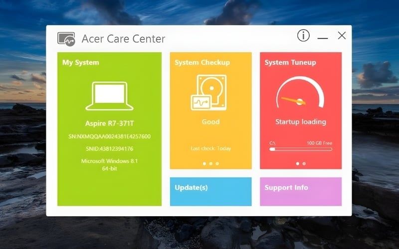 Kiểm tra thông tin thiết bị trên phần mềm Acer Care Center