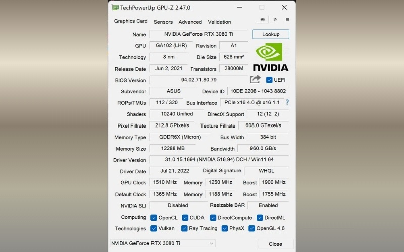 Dùng phần mềm GPU-Z để kiểm tra chi tiết