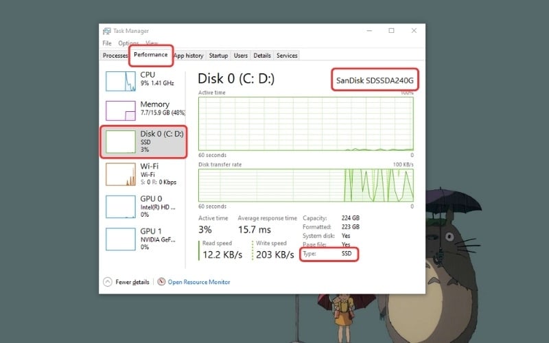 Sử dụng Task Manager để kiểm tra ổ cứng