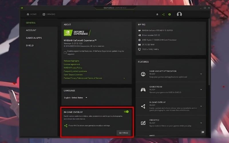 Bật tùy chọn In-Game Overlay