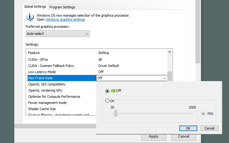 Max Frame Rate cho phép bạn giới hạn FPS ở một mức nhất định