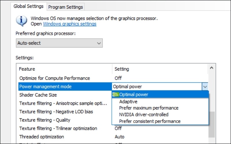 Power management mode là thiết lập quản lý điện năng cho card đồ họa