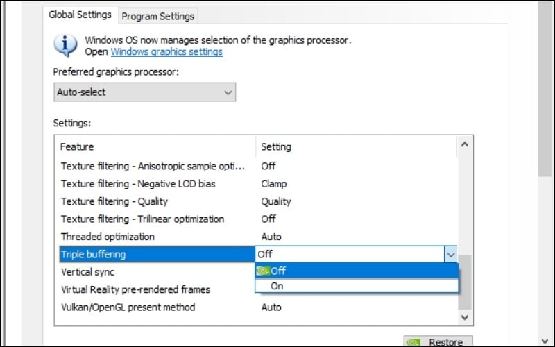 Triple buffering chỉ có tác dụng khi bạn bật Vertical Sync