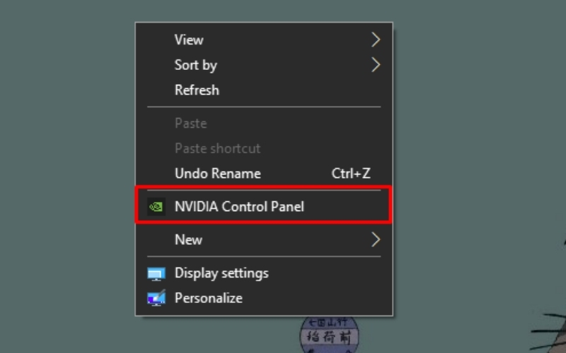 Nhấn chuột phải vào một khoảng trống trên màn hình Desktop và chọn NVIDIA Control Panel