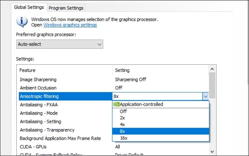 Cài đặt Anisotropic filtering