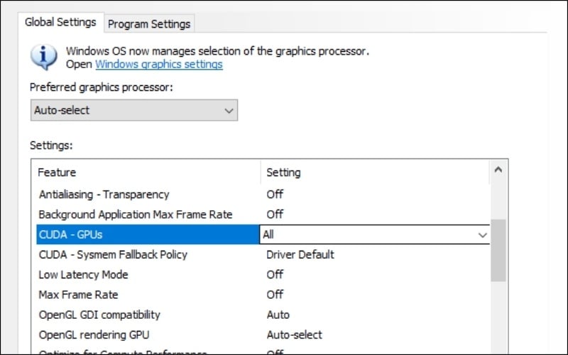 Hãy luôn đảm bảo bạn đã chọn All để hệ thống sử dụng tất cả các card đồ họa NVIDIA đang có