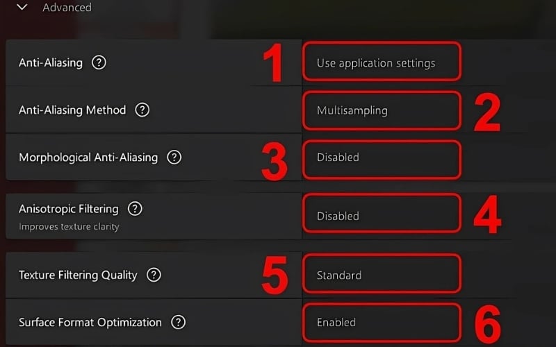 Thiết lập nâng cao trong mục Advanced
