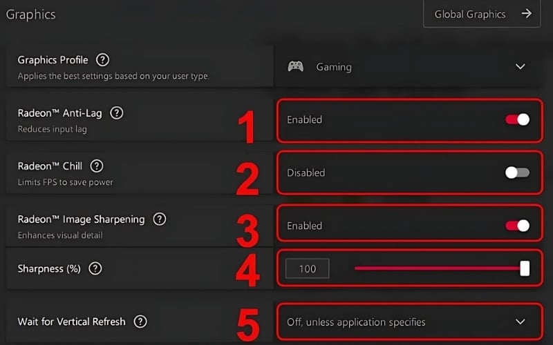 Tinh chỉnh các thiết lập như Anti-Lag, Radeon Boost,... dành riêng cho game