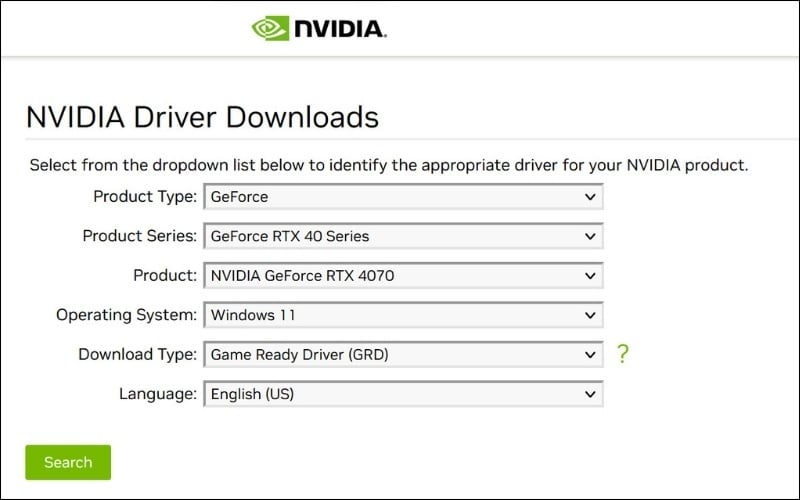 Truy cập trang web chính thức của NVIDIA hoặc AMD để tải về phiên bản driver card đồ họa mới nhất
